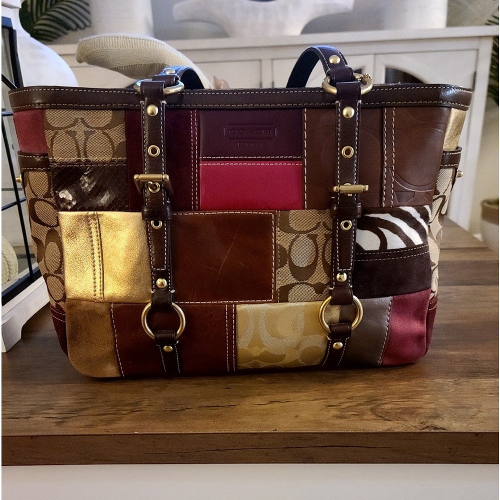 Coach Legacy Limited Edition Holiday Patchwork Leather Tote Bag #10437
